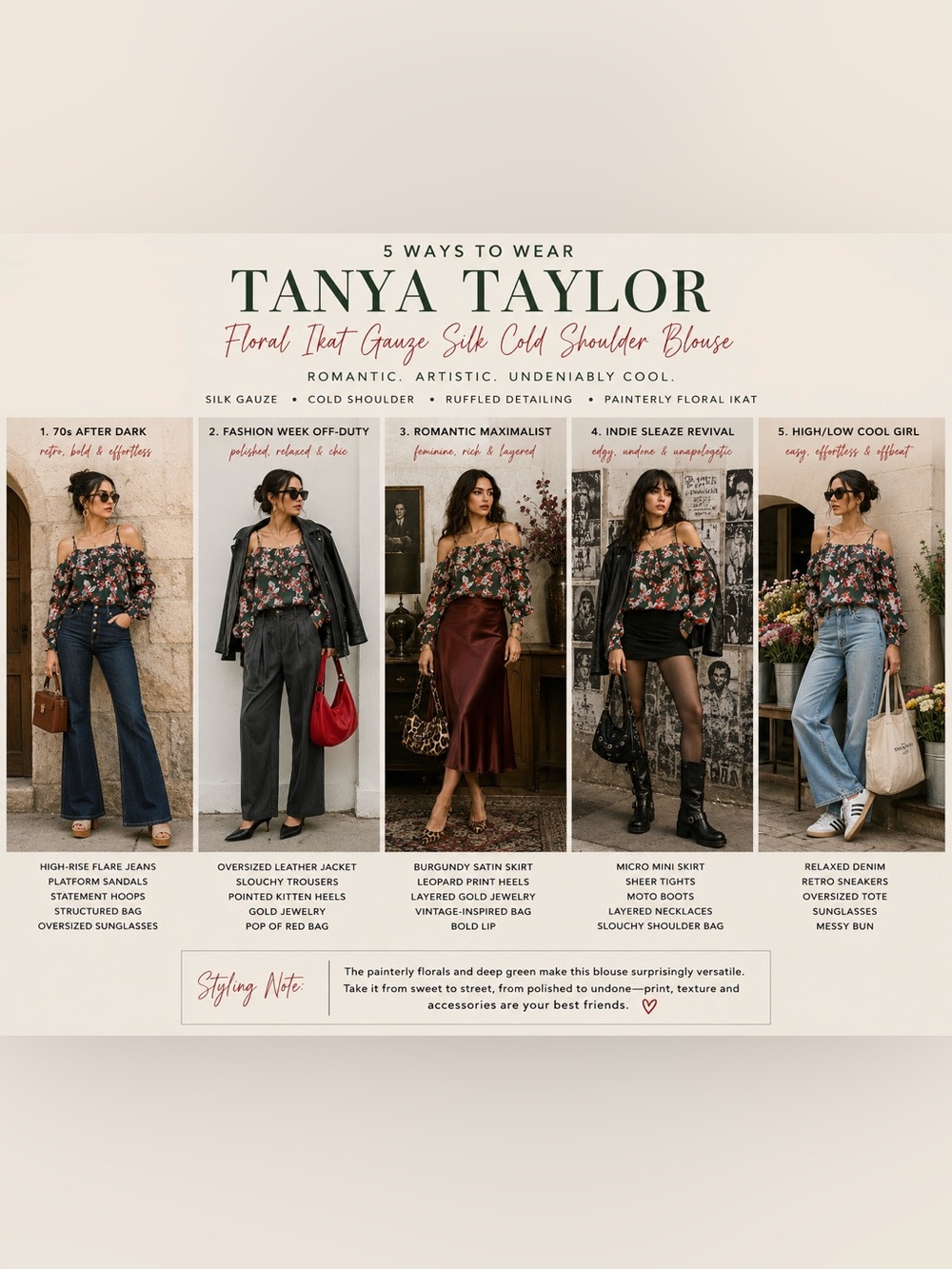 Tanya Taylor Floral Ikat Gauze Silk Cold Shoulder Blouse - Green - size 0